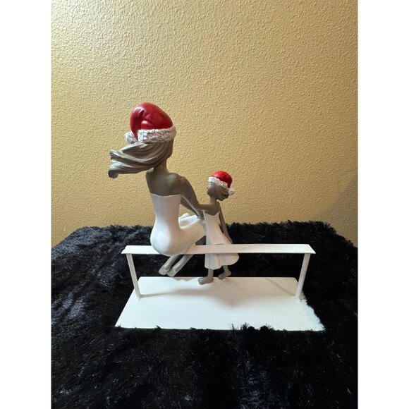 Mikasa Mother & Daughter Figurine With Santa Hats Sitting On Bench - Picture 2 of 4